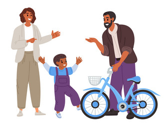 male and female parent give their son bicycle Vector Image