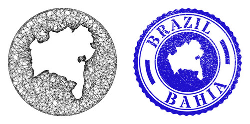 mesh wire frame hole bahia state map and grunge vector image
