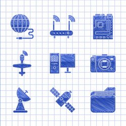 set computer monitor satellite document folder vector image