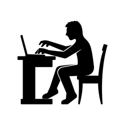 Silhouette of a Programmer at Computer vector image