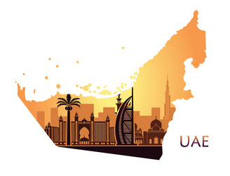 Skyline of dubai with camel in the form a map vector