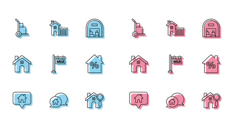 Set line map pointer with house building vector