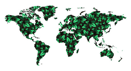 world map pattern leaves tree green color shade vector image