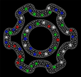 bright mesh 2d cog with light spots vector image