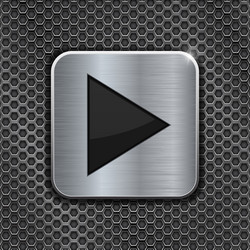 metal square play button on perforated background vector image