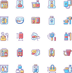 Travel size objects rgb color icons set vector