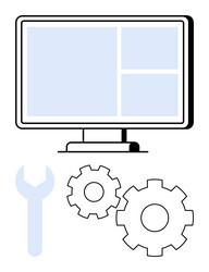 computer monitor with gears and wrench signifying vector image