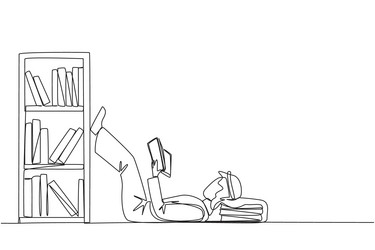 Continuous one line drawing arab man sitting Vector Image