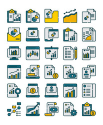 set of document report filled outline icon element vector image