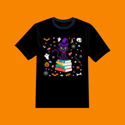 black cat spooky halloween t-shirt design vector