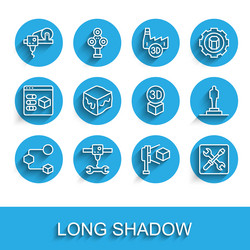 set line isometric cube 3d printer wrench spanner vector image