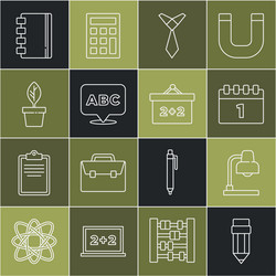 set line pencil with eraser table lamp calendar vector image