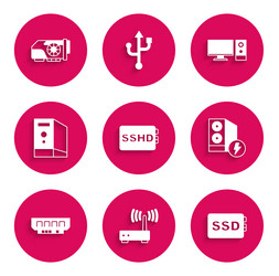 set sshd card router and wi-fi signal ssd case vector image