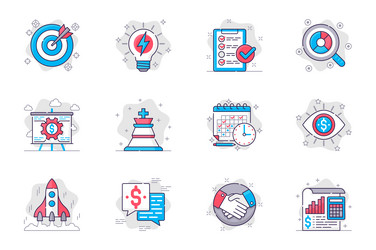 business planning concept flat line icons set vector