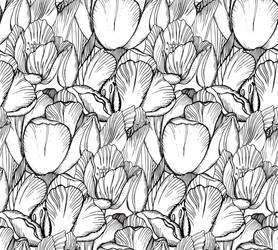 Seamless pattern with graphic spring flowers vector