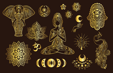 Ganesha Hamsa Moon India Set Vector Image