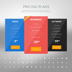 Design template for pricing table with icon set vector