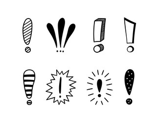 Hand drawn exclamation marks set hazard warning vector