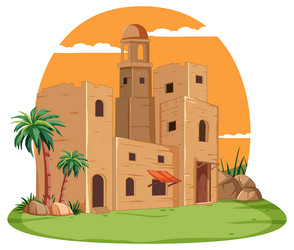 historic structure with palm trees and rocks vector image