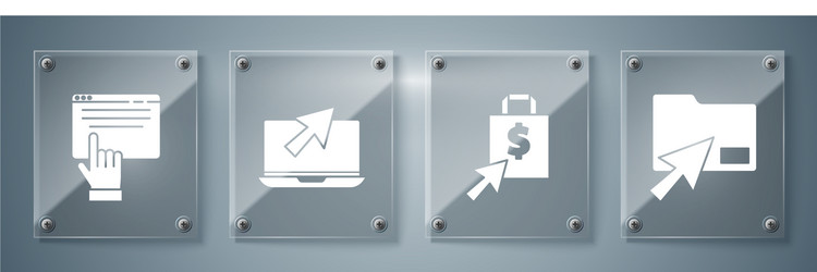 set cursor click document folder shoping bag vector image