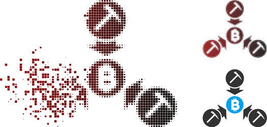 Broken pixel halftone bitcoin mining pool icon vector