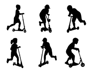 Children Riding Scooters Vector Image