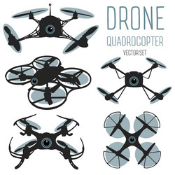 Drone quadrocopter set with action camera vector