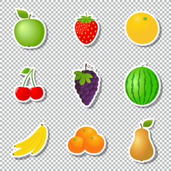 fruit stickers isolated on transparent background vector