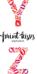 set of letters y and z made from print kisses vector image