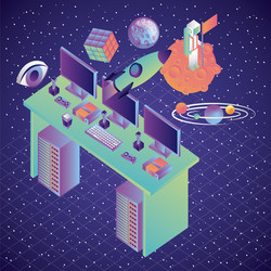virtual reality desk computers galaxy technology vector image