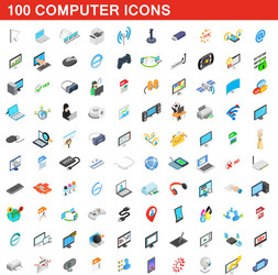 100 Computer Icon Set - Isometric Style vector image