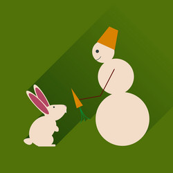 flat web icon with long shadow snowman and rabbit vector image