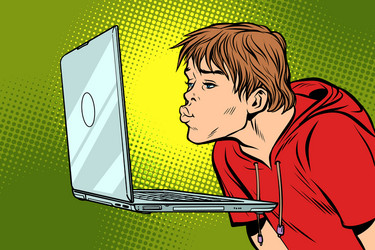 Man Kissing Computer Screen vector image