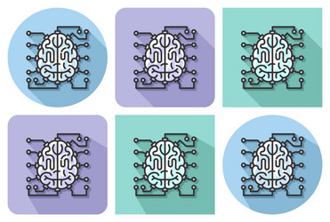 Outlined icon of brain as central processing unit vector