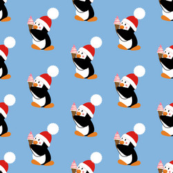 penguin with ice cream pattern vector image