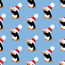 Penguin with ice cream pattern vector