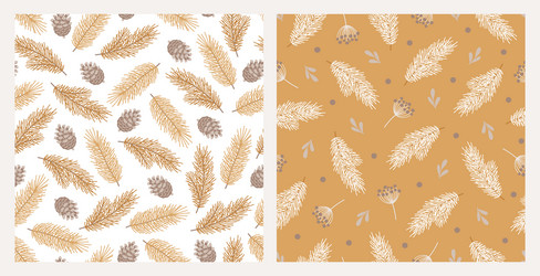 set two christmas botanical seamless patterns vector