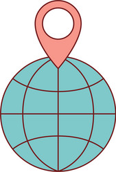 world globe and map pointer on top in colorful vector image