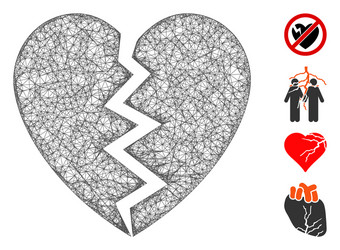 Broken heart web mesh vector