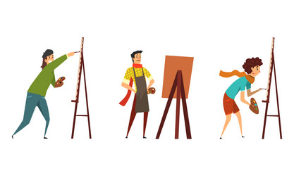 Man artist painting on canvas or paper vector