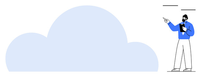 man presenting cloud-related concept with notepad vector image