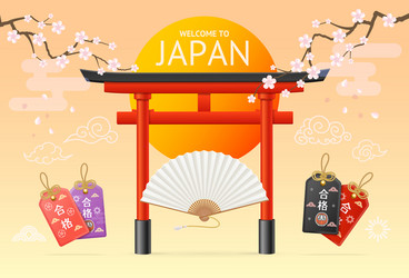 Realistic detailed 3d japan travel and tourism ads vector