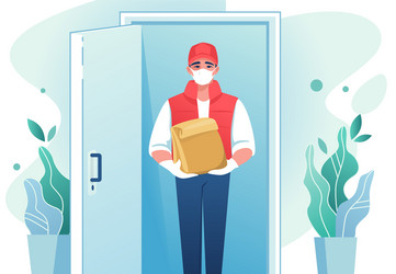 Delivery Courier with Mask vector image