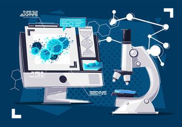 microscope and computer monitor vector image