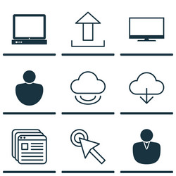 set of 9 web icons includes cursor tap display vector image