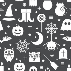 Cartoon scary ghosts in halloween seamless pattern