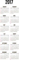 2017 Calendar - Simple Year View vector image