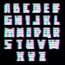 glitch font with interference uppercase vector