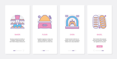 bakery ux ui mobile app page screen set with line vector image