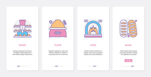 bakery ux ui mobile app page screen set with line vector